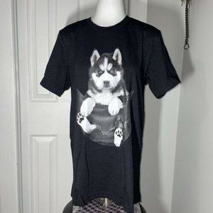 NEW Bella + Canvas Cotton Mens Black Short Sleeve T-shirt M Husky Puppy